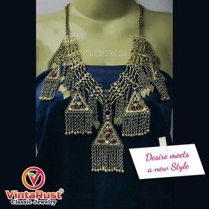 Silver Kuchi Vintage five Dangling Pendants Necklace, Nomadic Gypsy